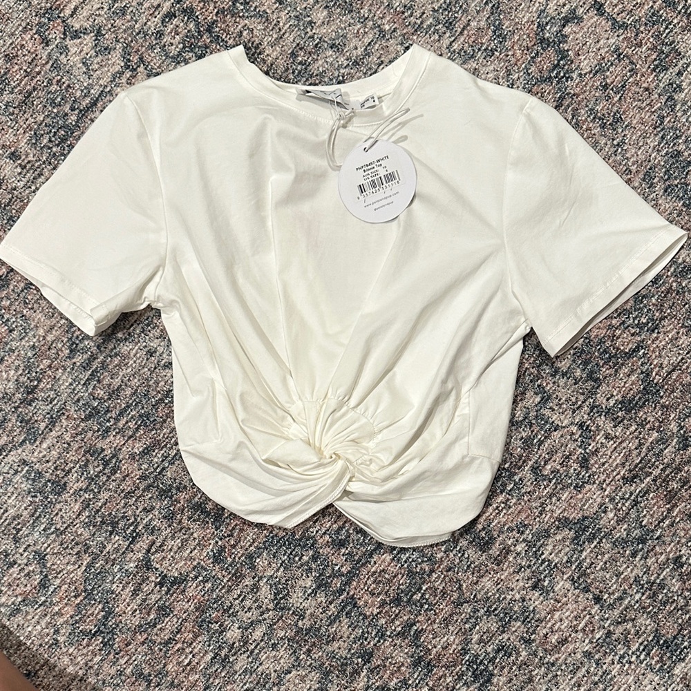 Petal & Pup Cream Short Sleeve Knot Top